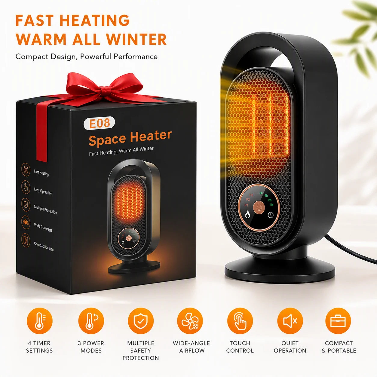 Portable PTC Ceramic Space Heater with Touch Control and Timer - 1
