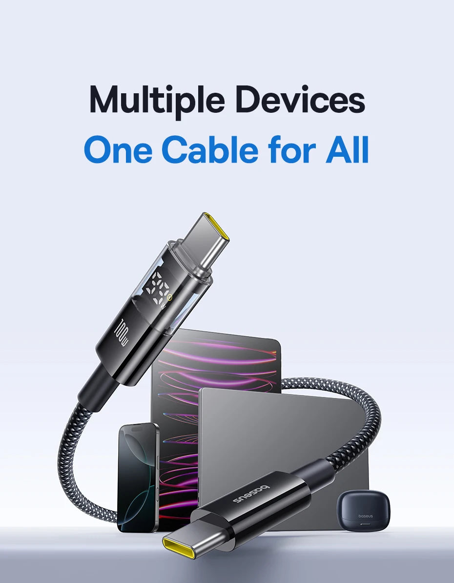 100W USB-C to USB-C Fast Charging Cable with LED Power Display