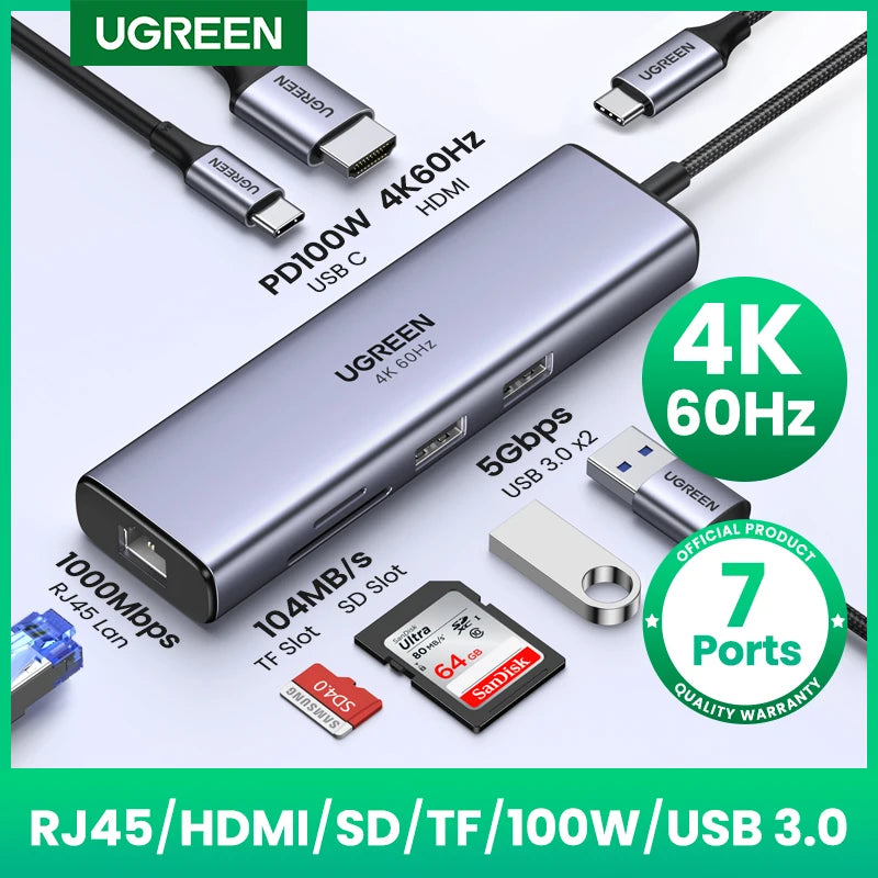 7-in-1 USB-C Hub with 4K 60Hz HDMI and 100W Power Delivery