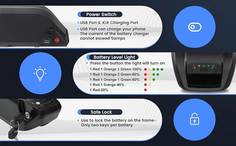 48V Hailong E-Bike Battery Pack with USB Charging Port