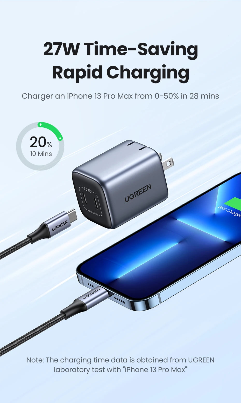 45W Dual USB-C GaN Fast Wall Charger for Smartphones and Tablets - 8