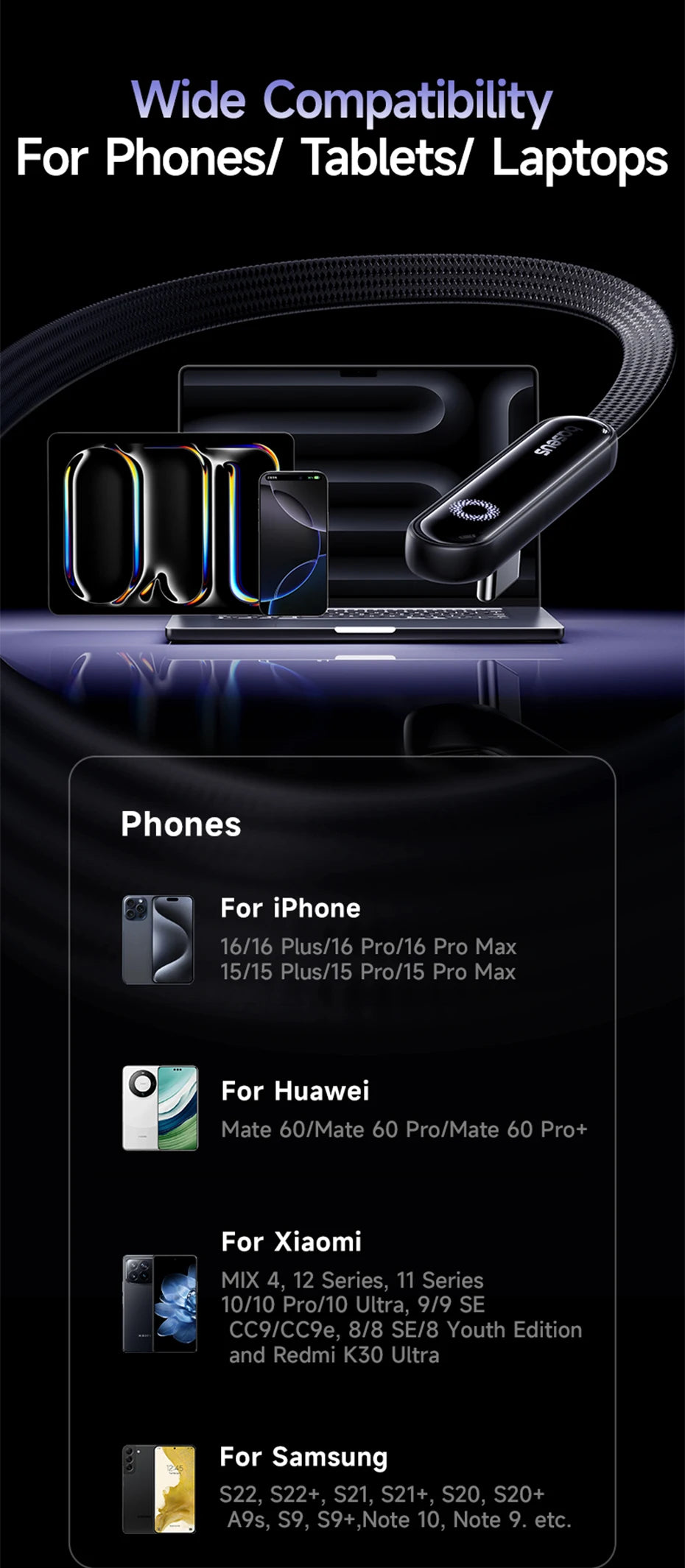 100W USB-C Fast Charging Cable with 90-Degree Elbow Connector