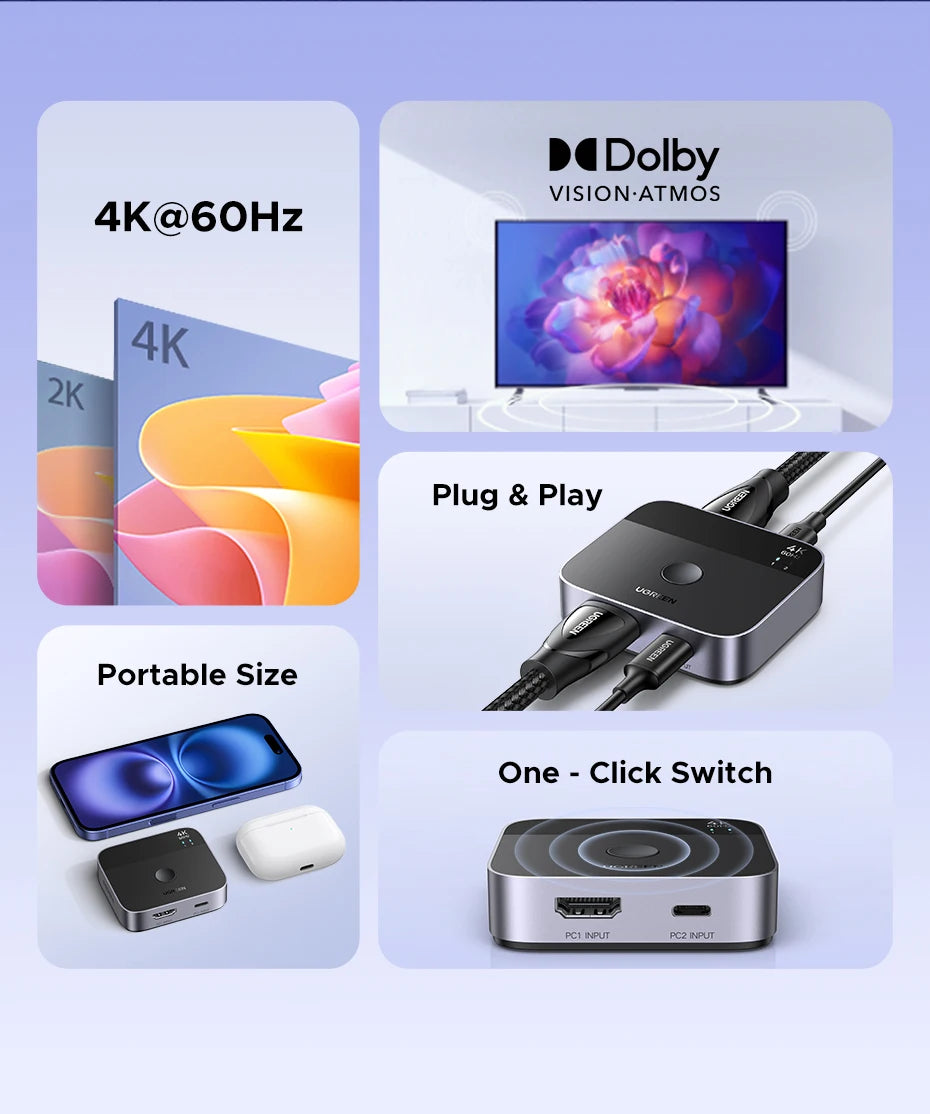 4K 60Hz HDMI and USB-C 2-in-1 Switcher for Dual Device Setup - 8