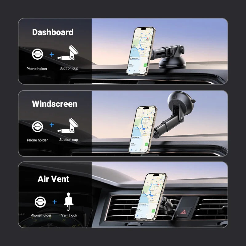 3-in-1 Magnetic Car Phone Mount for Dashboard and Air Vent - 2