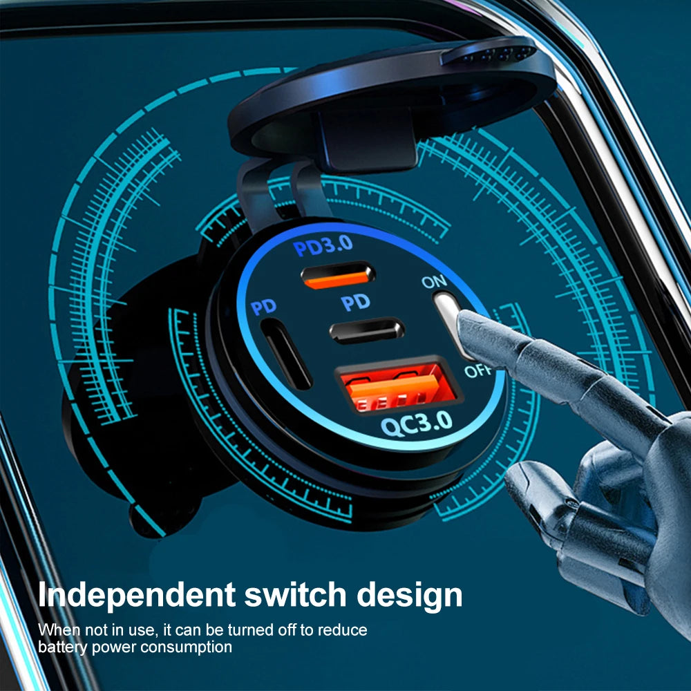 83W Motorcycle Handlebar USB Fast Charger with Voltmeter
