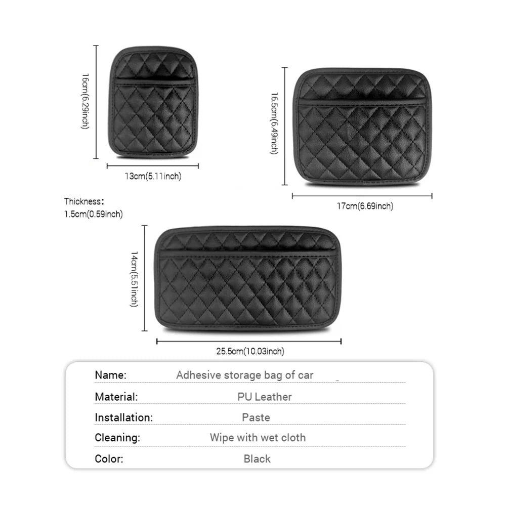 Adhesive PU Leather Car Storage Pocket Organizer for Phone and Cards