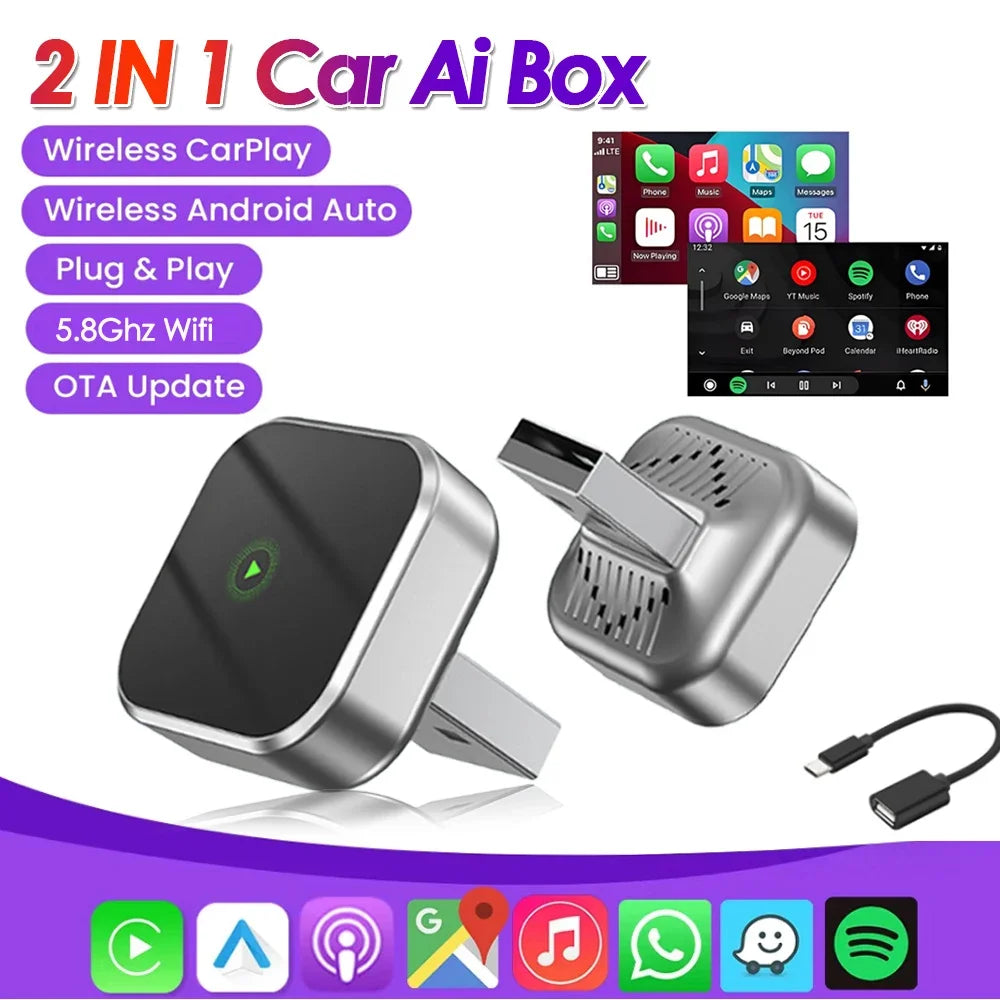 2 in 1 Wireless CarPlay and Android Auto Adapter 5.8Ghz Bluetooth 5.0