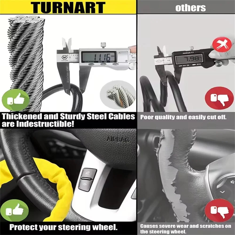 Braided Steel Car Steering Wheel Lock with Seatbelt Buckle