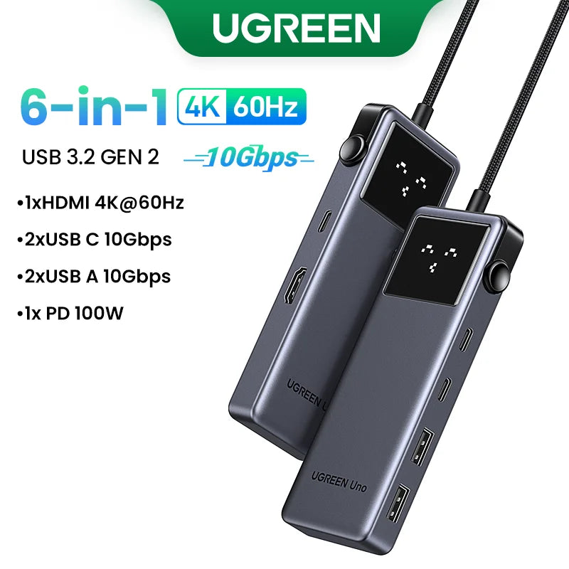 6-in-1 USB-C Hub with 4K 60Hz HDMI and 10Gbps Data Transfer