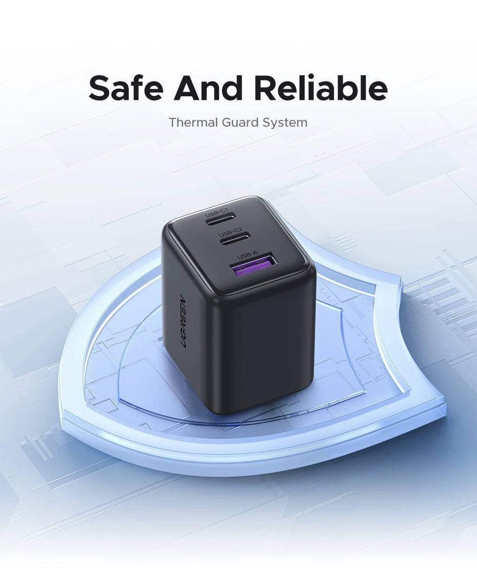 30W GaN Fast Wall Charger with 3 Ports for Smartphones and Tablets
