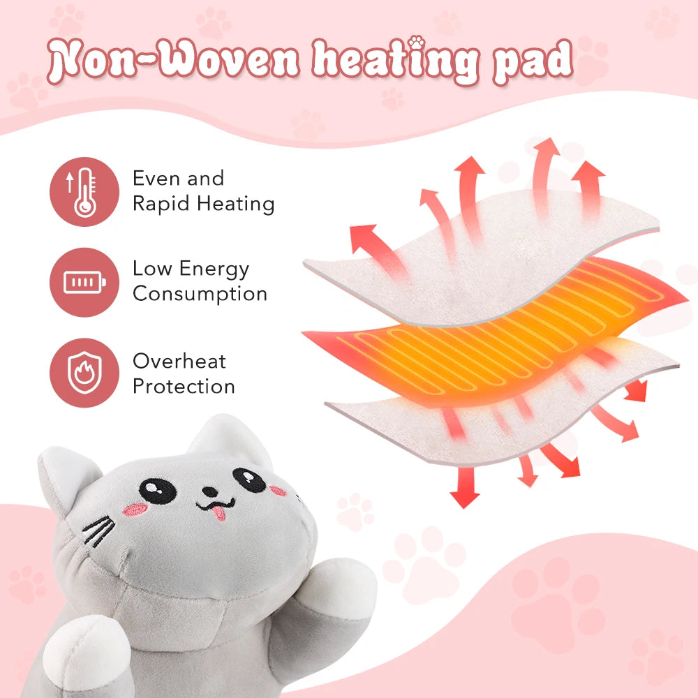 USB Heated Cat Plush Pillow for Pain Relief