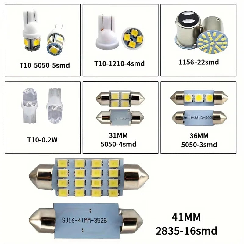 42 Piece 12V LED Interior Car Light Bulb Kit T10 and 1156 Assortment