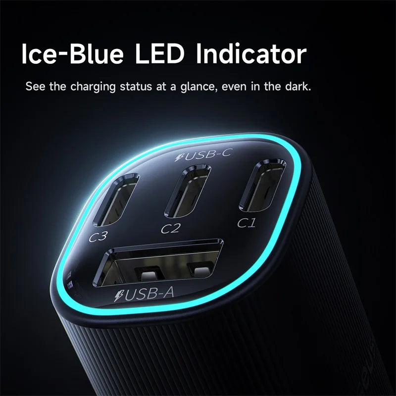 160W Fast Car Charger with Triple USB Ports for Laptops and Phones