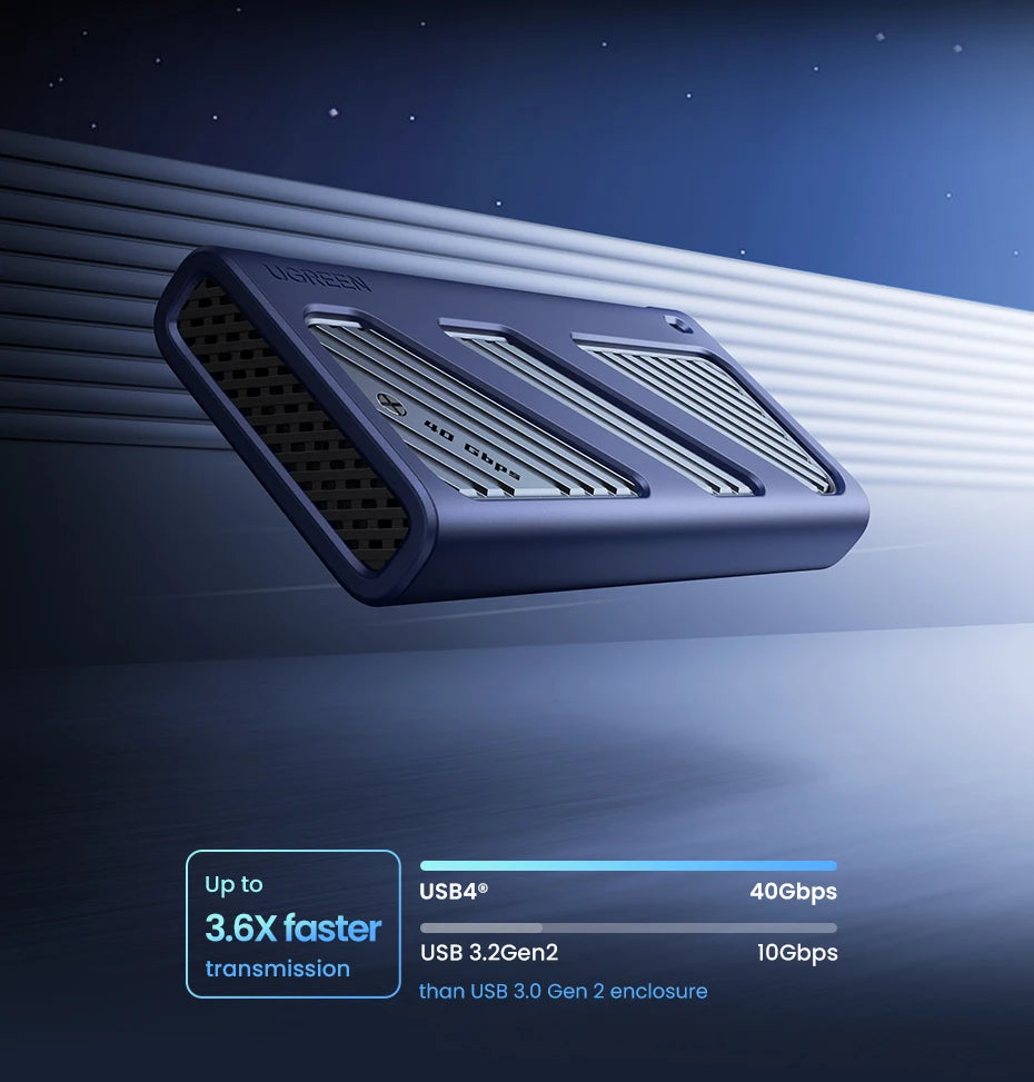 40Gbps USB4 M.2 NVMe SSD Enclosure with Cooling Fan - 10