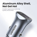 30W Dual Port Fast Car Charger with PD 3.0 and QC 3.0