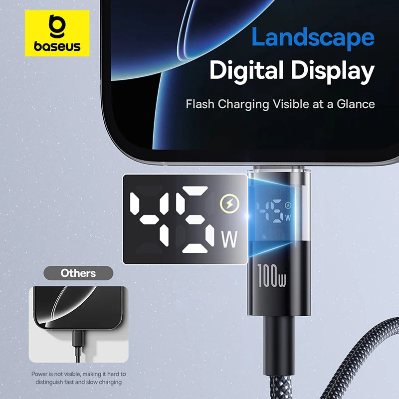 100W USB-C to USB-C Fast Charging Cable with LED Power Display