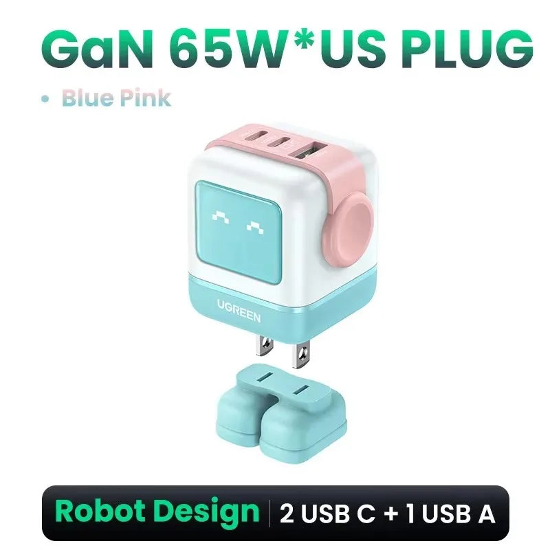 100W GaN Fast Wall Charger with Robot Display for Laptops and Phones