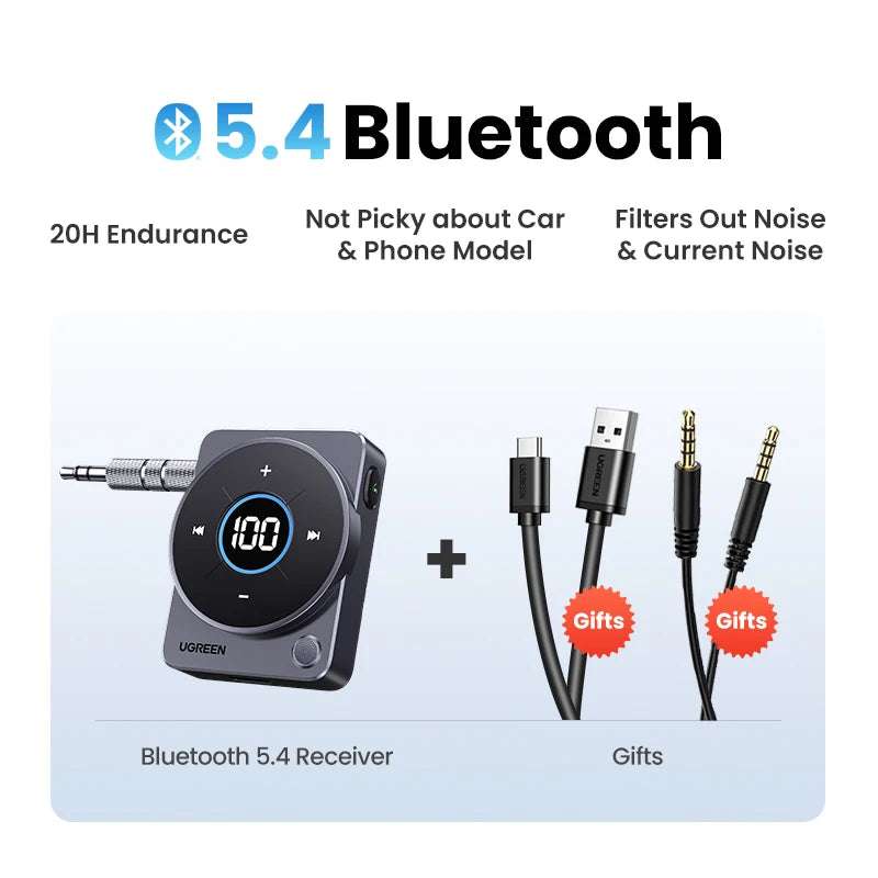 Bluetooth 5.4 Aux Adapter for Car with LED Display