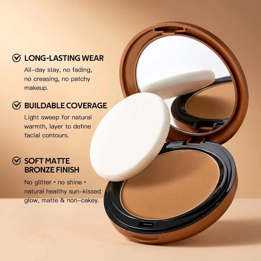 Matte Bronzer Compact Powder for Natural Sun-Kissed Glow