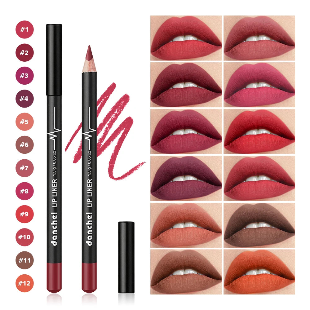 12-Color Waterproof Matte Lip Liner Pencil Set - 2