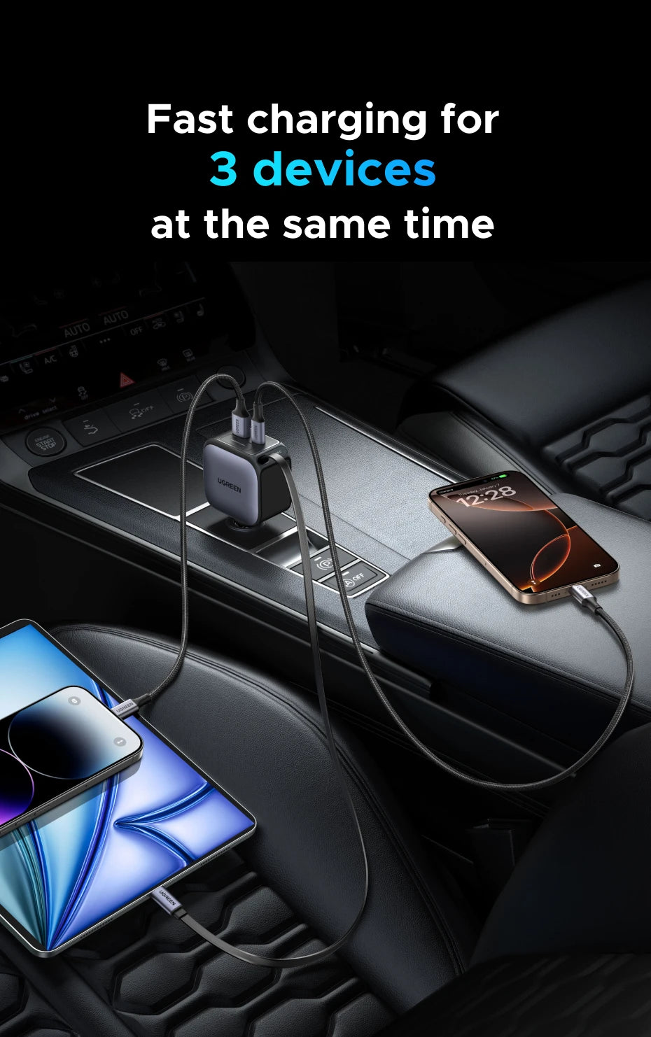 Fast-Charging Retractable USB-C Car Charger with Multiple Ports - 17