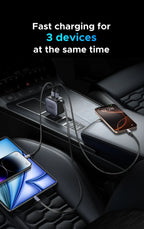 Fast-Charging Retractable USB-C Car Charger with Multiple Ports