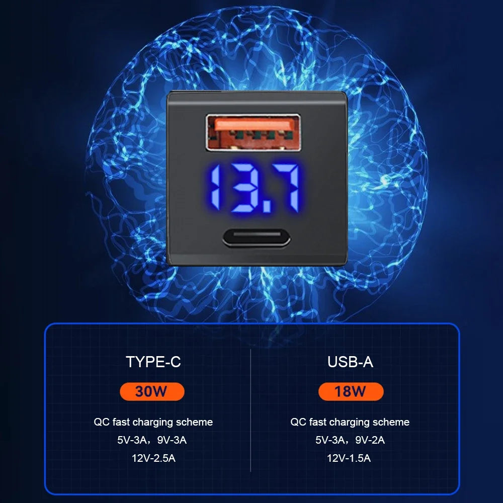 48W Dual USB Type-C PD and QC3.0 Car Charger Socket for Toyota