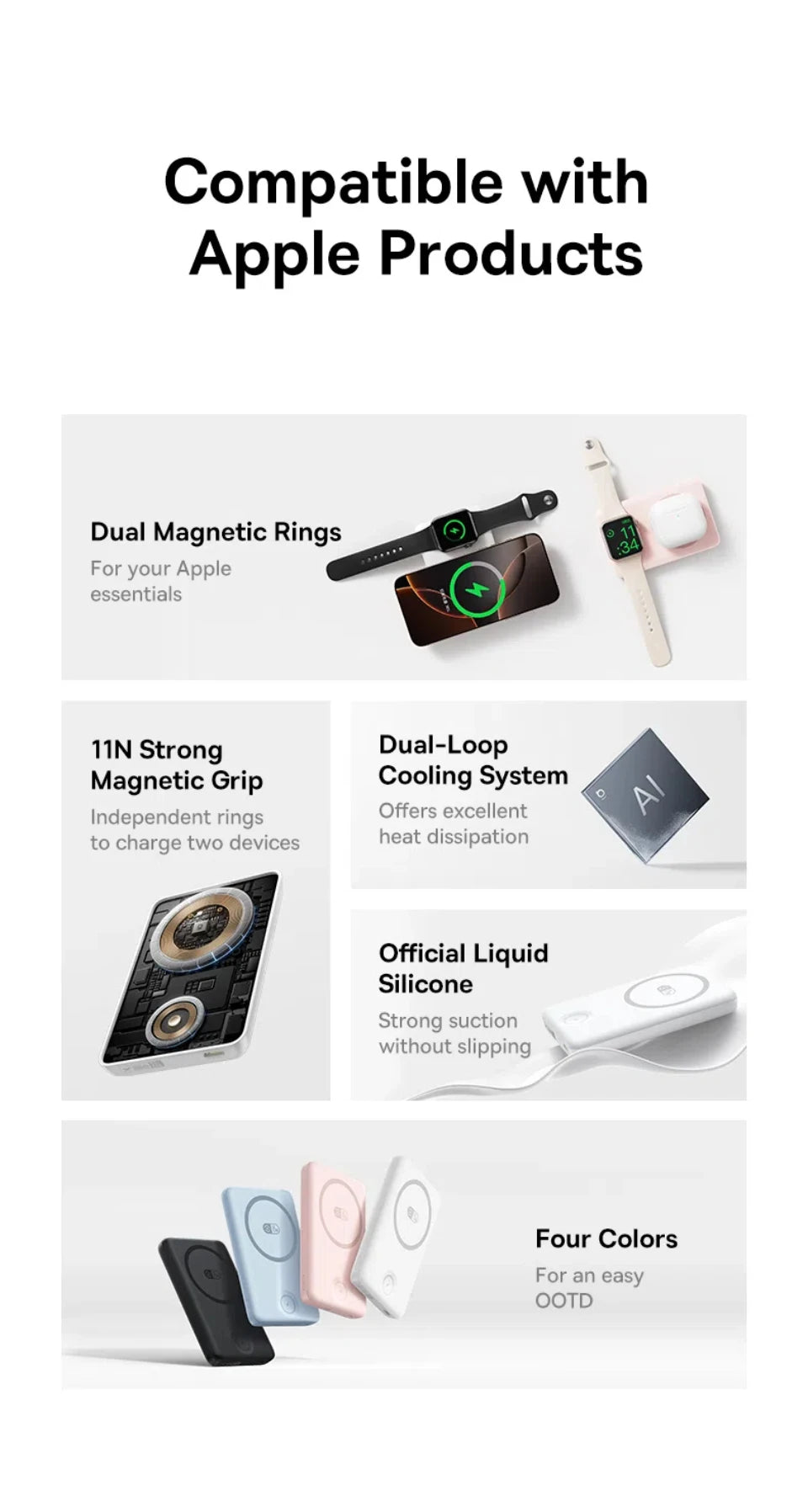 10000mAh Magnetic Wireless Power Bank for Phone and Watch