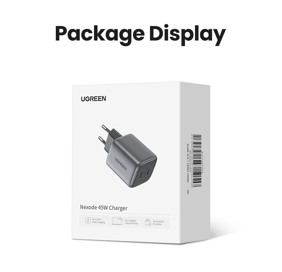45W Dual USB-C GaN Fast Wall Charger for Smartphones and Tablets
