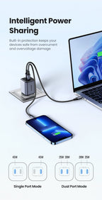 45W Dual USB-C GaN Fast Wall Charger for Smartphones and Tablets