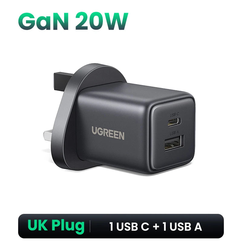20W GaN Dual-Port USB-C and USB-A Fast Wall Charger