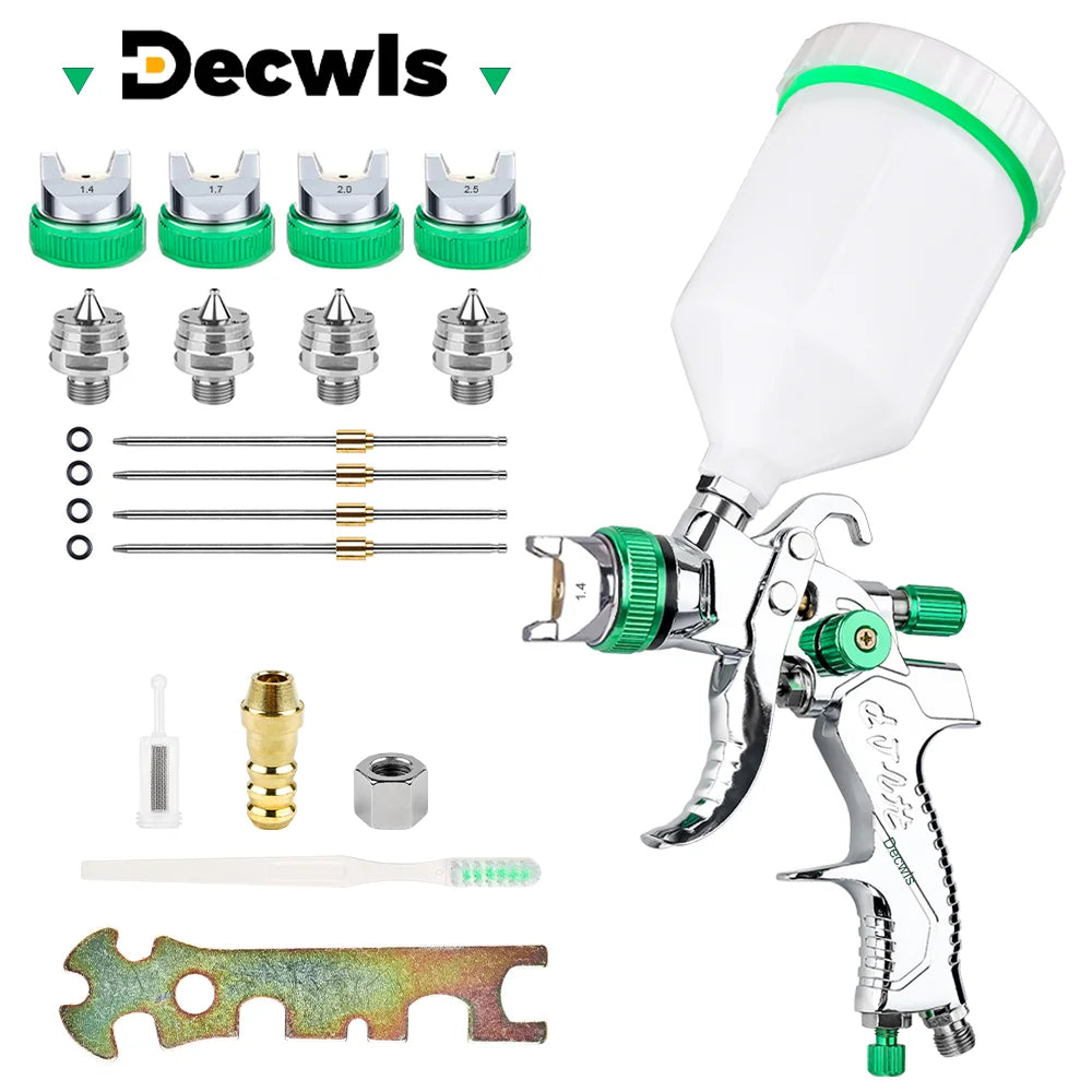 Professional HVLP Gravity Feed Paint Spray Gun with Multiple Nozzles