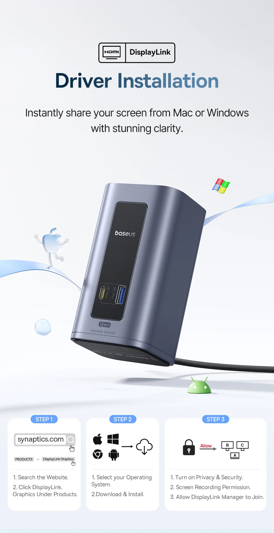 12-in-1 USB-C Docking Station for MacBook and Windows Laptops