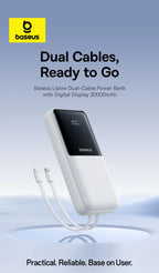 20000mAh Portable Power Bank with Integrated Fast Charging Cables
