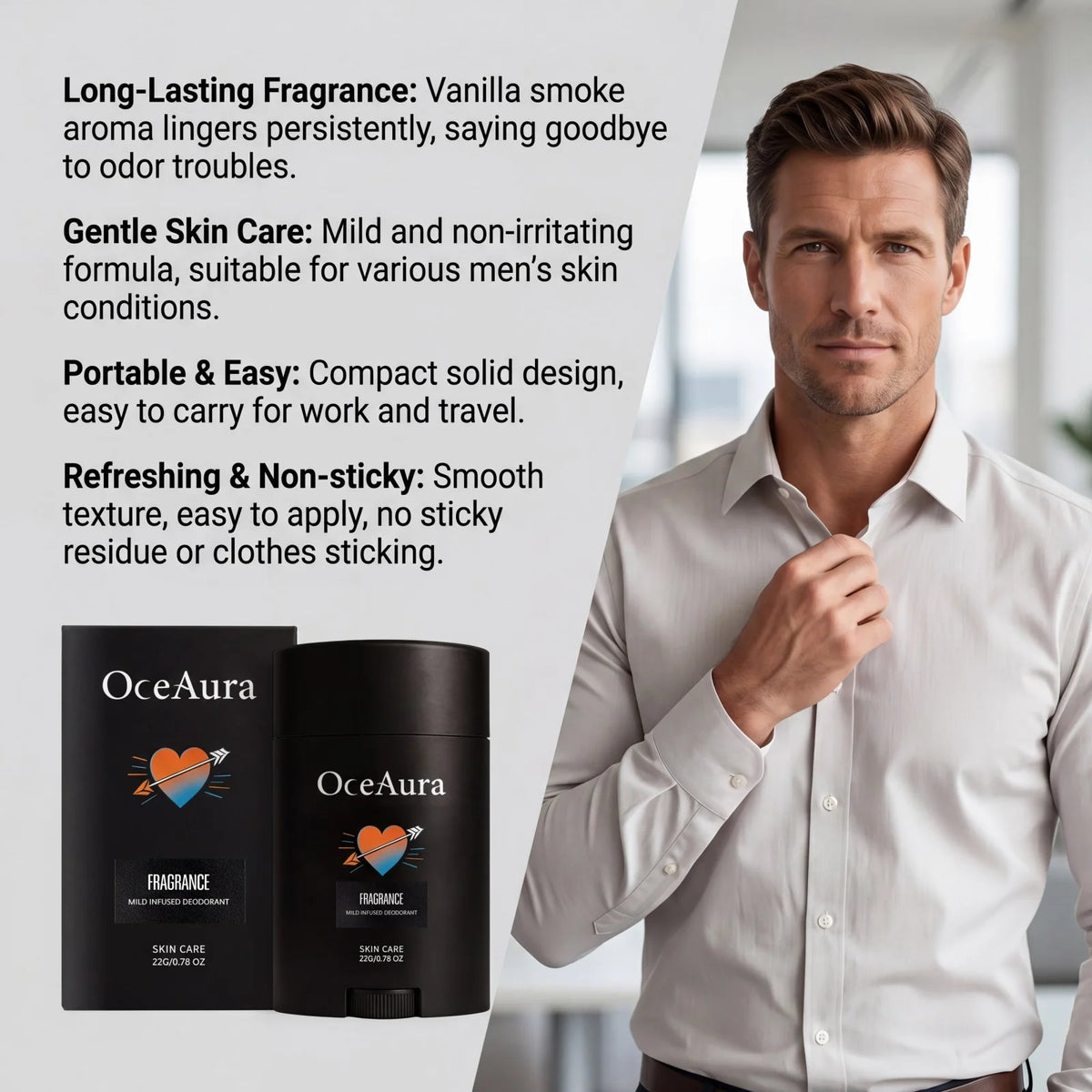 Long-Lasting Solid Deodorant Stick for Men