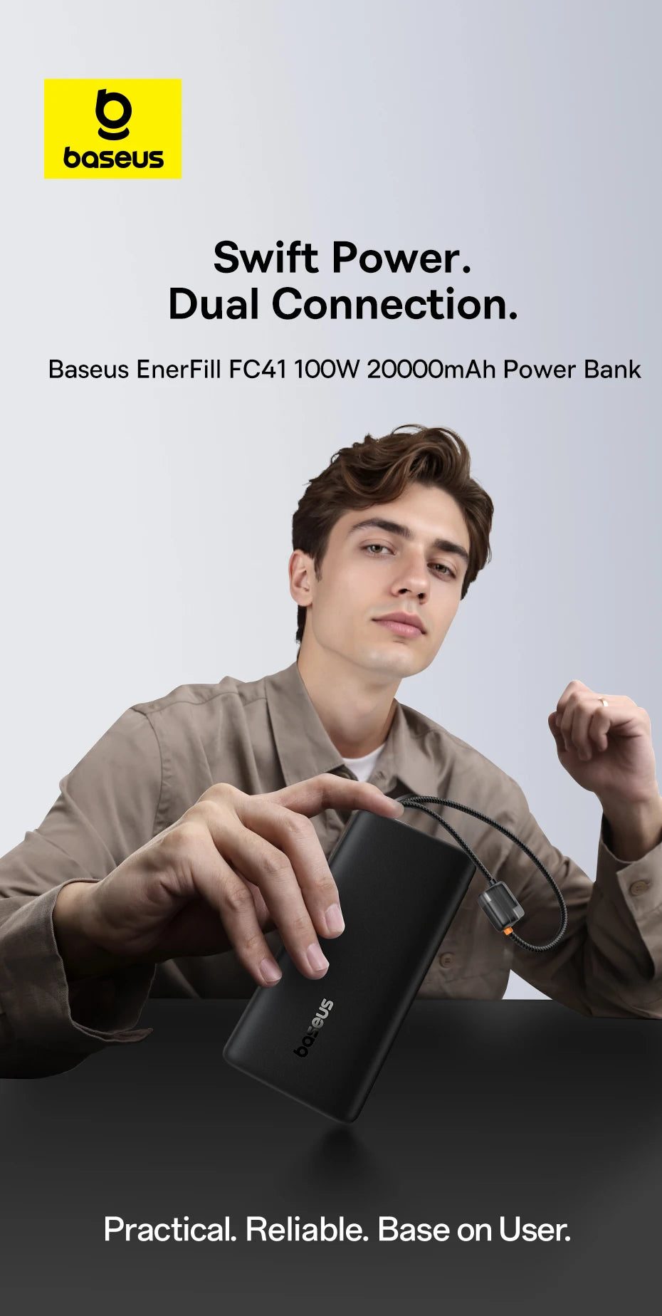 100W 20000mAh Fast Charging Power Bank with Built-In USB-C Cables - 7