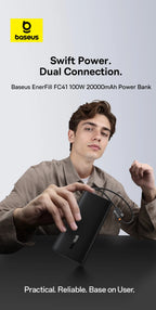 100W 20000mAh Fast Charging Power Bank with Built-In USB-C Cables