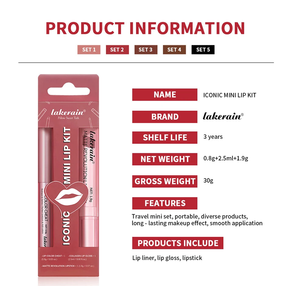 3-Piece Matte Lipstick and Lip Gloss Makeup Set