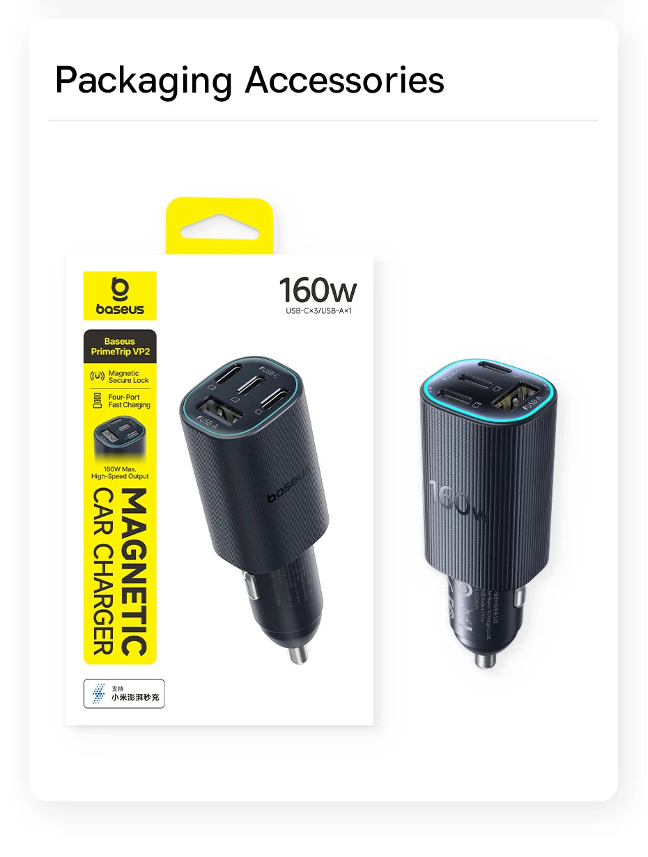 160W Fast Car Charger with Triple USB Ports for Laptops and Phones