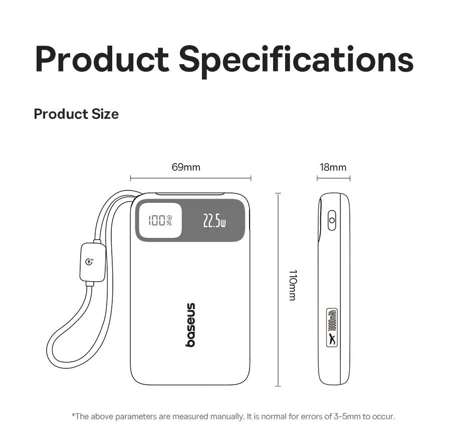 10000mAh Portable Power Bank with Dual Built-in USB-C Cables - 23