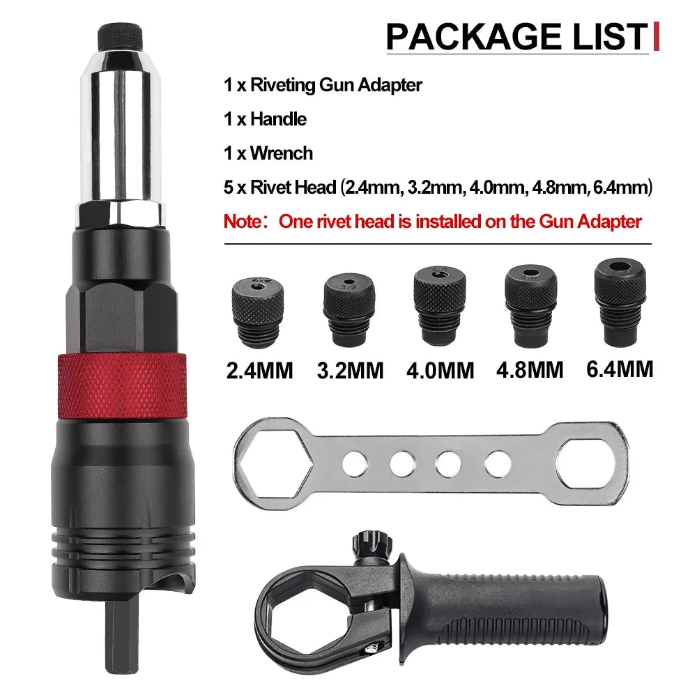 Electric Drill Rivet Gun Adapter for 2.4mm-6.4mm Rivets
