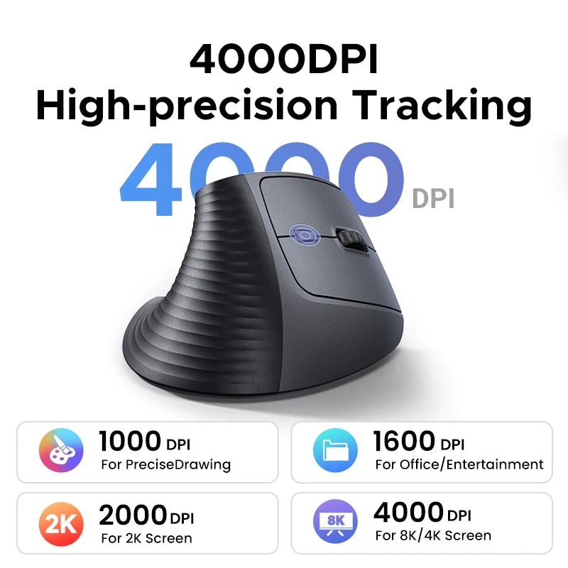 Ergonomic Vertical Wireless Mouse with 4000 DPI