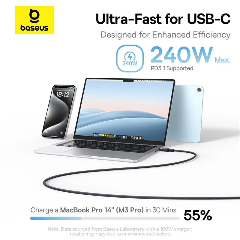 240W Magnetic Fast Charging USB-C Cable for Laptops and Smartphones