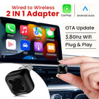 5.8GHz 2 in 1 Wired to Wireless CarPlay and Android Auto Adapter