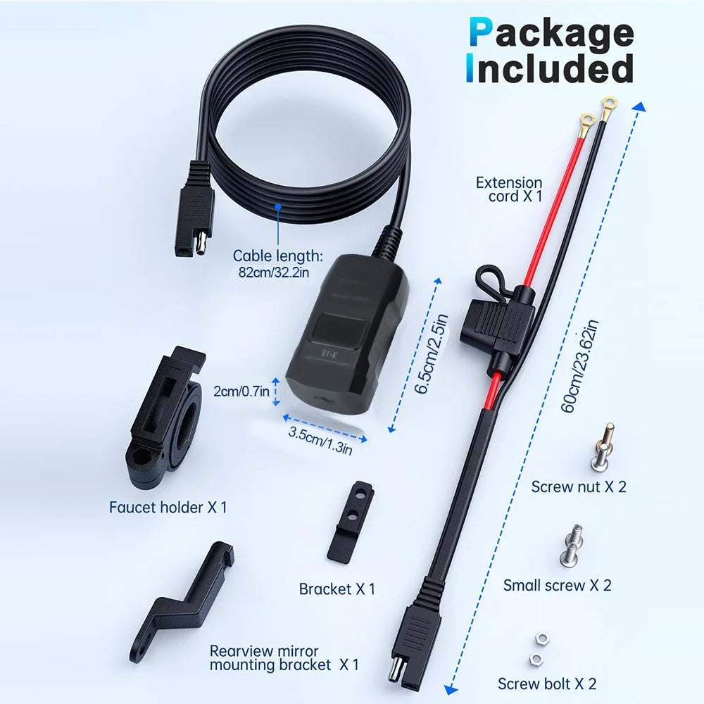 Motorcycle Handlebar USB Type C Charger with Voltmeter and Power Switch