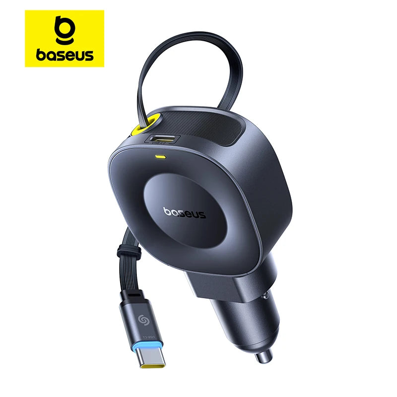 45W Dual USB-C Fast Car Charger with Retractable Cable - 1