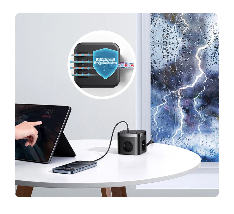 30W Desktop Power Strip with 3 AC Outlets and 4 USB Ports - 14