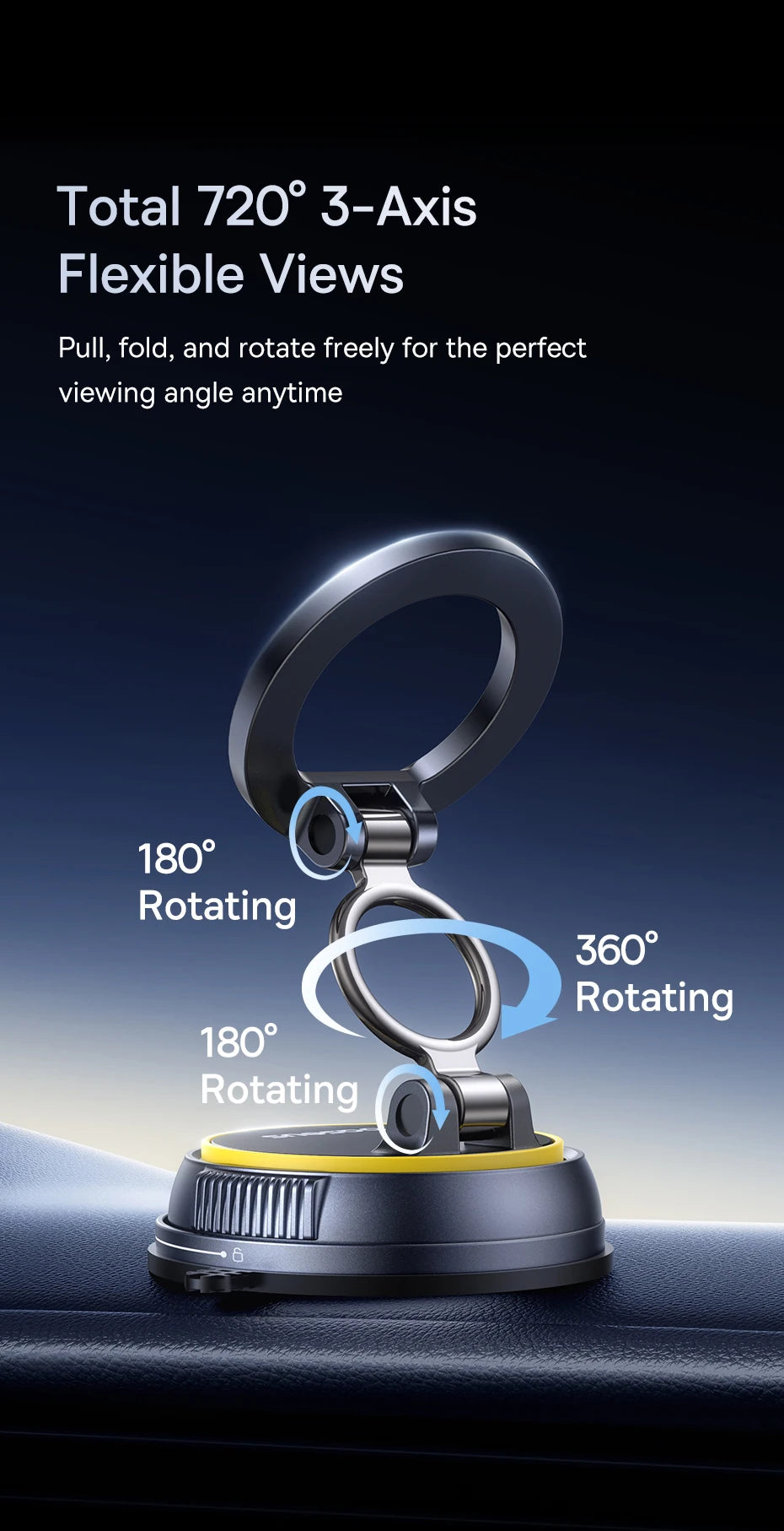 Magnetic Vacuum Suction Car Phone Mount with 360° Rotation