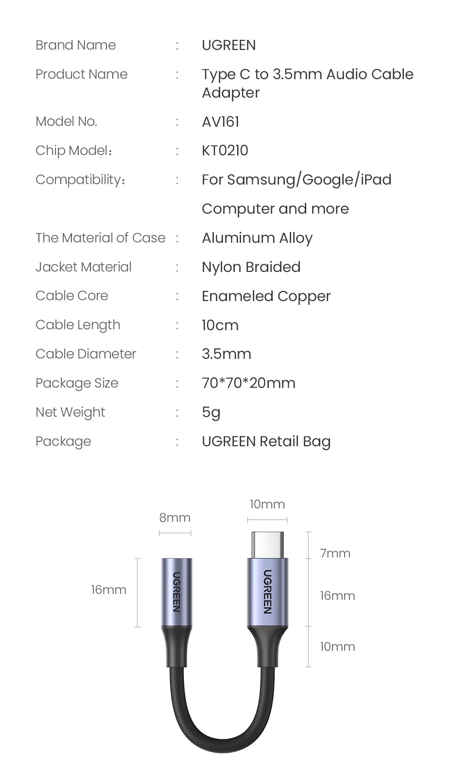 USB-C to 3.5mm Headphone Adapter with DAC Chip