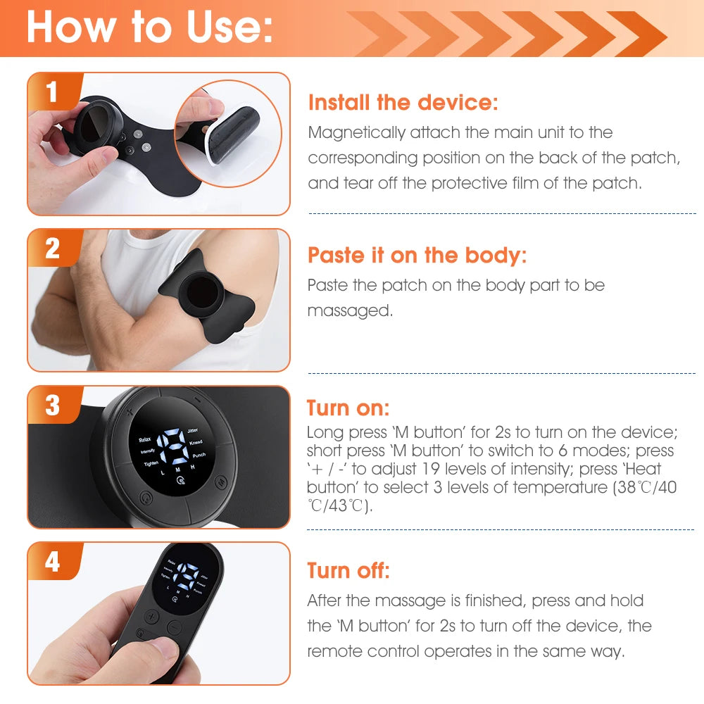 Portable Electric Muscle Massage Patch with Remote - 24